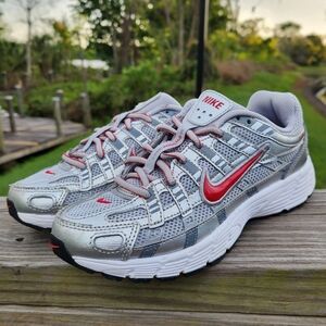 Nike Boys Kids P-6000 Gray Red Casual Athletic Leather Sneakers Size 2Y Shoes